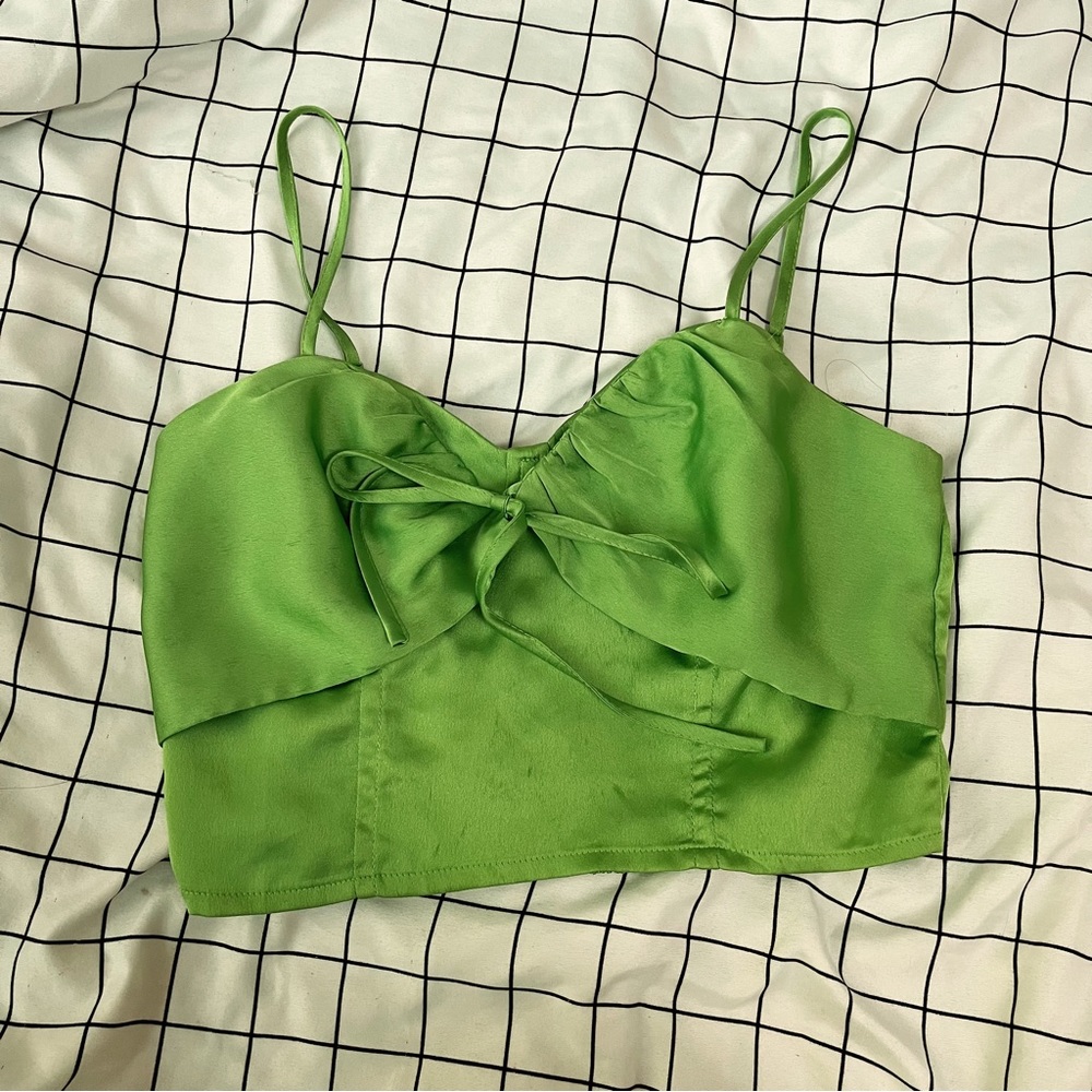 L.A. HEARTS Spaghetti-strap Bold Green Tie-Wrap Tight Crop Top
